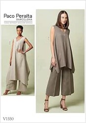 1550 Vogue Paco Peralta Asymmetric Tunic Tops , Wide Pants Lengths Pattern 6-14 or 14-22 Choice New